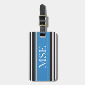 Gepersonaliseerd monogram blauw Stripes patroon Bagagelabel (Voorkant verticaal)