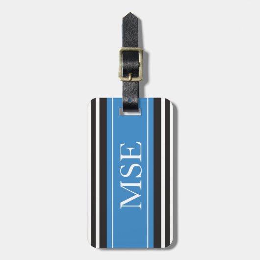 Gepersonaliseerd monogram blauw Stripes patroon Bagagelabel (Voorkant verticaal)