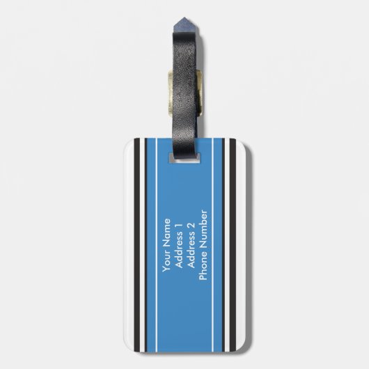 Gepersonaliseerd monogram blauw Stripes patroon Bagagelabel (Achterkant verticaal)