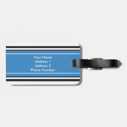 Gepersonaliseerd monogram blauw Stripes patroon Bagagelabel (Achterkant horizontaal)
