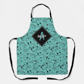 Gepersonaliseerd | Monogram | BLAUWGROEN | Bloemen Schort (Voorkant)