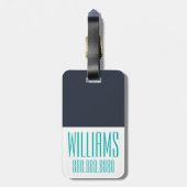 Gepersonaliseerd monogram Blauwgroen en zeemacht Bagagelabel (Achterkant verticaal)
