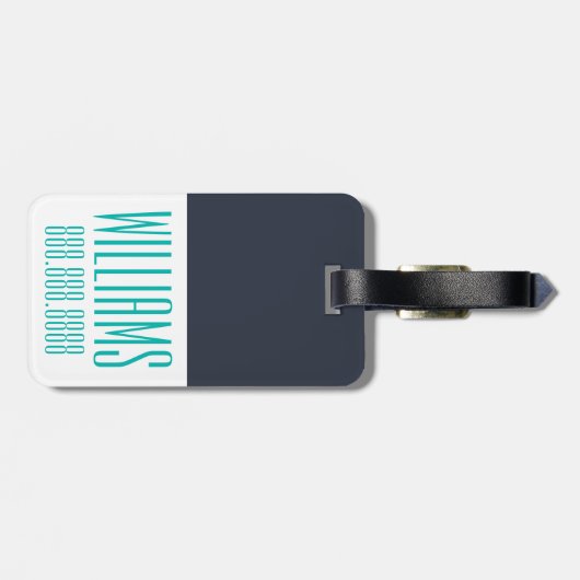 Gepersonaliseerd monogram Blauwgroen en zeemacht Bagagelabel (Achterkant horizontaal)