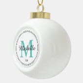 Gepersonaliseerd monogram Blauwgroen Keramische Bal Ornament (Rechts)