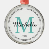 Gepersonaliseerd monogram Blauwgroen Metalen Ornament (Voorkant)