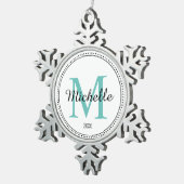Gepersonaliseerd monogram Blauwgroen Tin Sneeuwvlok Ornament (Rechts)