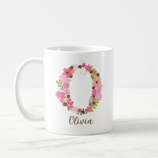 Gepersonaliseerd monogram bloemen letter O Koffiemok (Links)