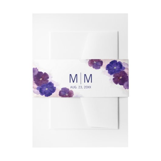 Gepersonaliseerd Monogram Bloemen Paarse Plum Brui Uitnodigingen Wikkel (Voorkant Voorbeeld)