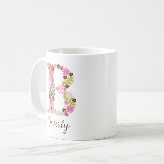 Gepersonaliseerd monogram Bloemletter B Koffiemok (Voorkant links)