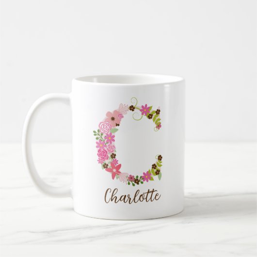 Gepersonaliseerd monogram Bloemletter C Koffiemok (Links)