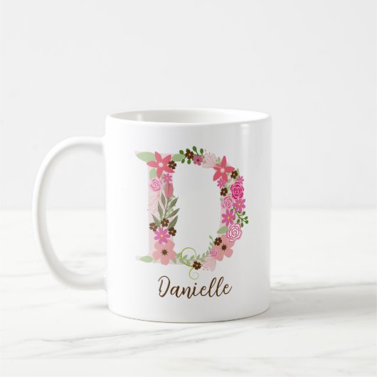 Gepersonaliseerd monogram Bloemletter D Koffiemok (Links)