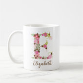 Gepersonaliseerd monogram Bloemletter E Koffiemok (Links)