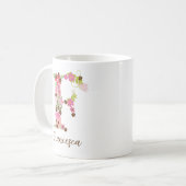 Gepersonaliseerd monogram Bloemletter F Koffiemok (Voorkant links)
