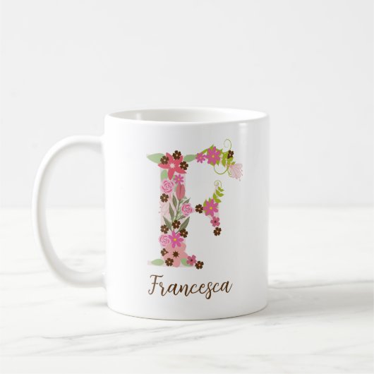 Gepersonaliseerd monogram Bloemletter F Koffiemok (Links)