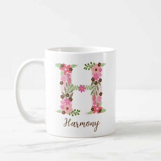 Gepersonaliseerd monogram Bloemletter H Koffiemok (Links)