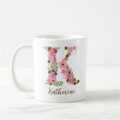 Gepersonaliseerd monogram Bloemletter K Koffiemok (Links)