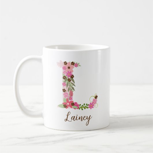 Gepersonaliseerd monogram Bloemletter L Koffiemok (Links)