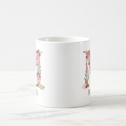 Gepersonaliseerd monogram Bloemletter M Koffiemok (Center)