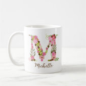Gepersonaliseerd monogram Bloemletter M Koffiemok (Links)