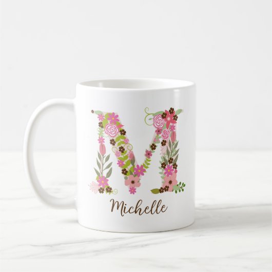 Gepersonaliseerd monogram Bloemletter M Koffiemok (Links)