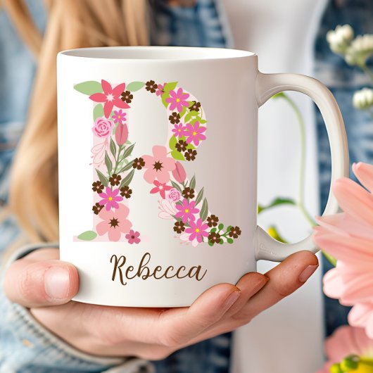 Gepersonaliseerd monogram Bloemletter R Koffiemok