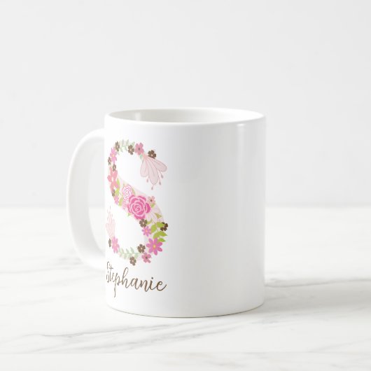 Gepersonaliseerd monogram Bloemletter S Koffiemok (Voorkant links)