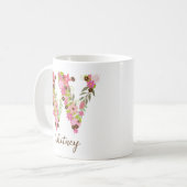 Gepersonaliseerd monogram Bloemletter W Koffiemok (Voorkant links)