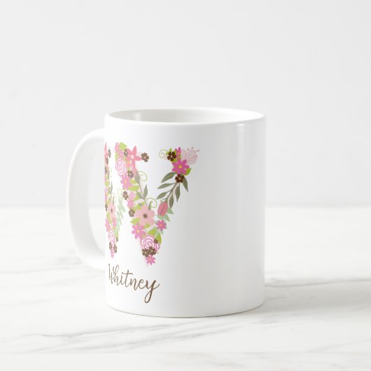 Gepersonaliseerd monogram Bloemletter W Koffiemok (Voorkant links)