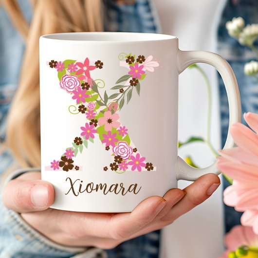 Gepersonaliseerd monogram Bloemletter X Koffiemok