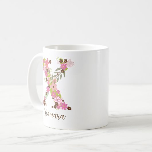 Gepersonaliseerd monogram Bloemletter X Koffiemok (Voorkant links)