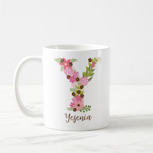 Gepersonaliseerd monogram Bloemletter Y Koffiemok (Links)