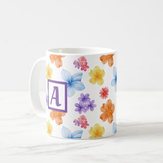 Gepersonaliseerd monogram bloemmotief koffiemok (Voorkant links)