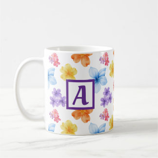 Gepersonaliseerd monogram bloemmotief koffiemok