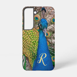 Gepersonaliseerd Monogram Blue Peacock Samsung Galaxy Hoesje