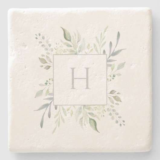 Gepersonaliseerd monogram Botanisch Stenen Onderzetter (Voorkant)