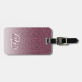 Gepersonaliseerd monogram Burgundy Glitter Ombre N Bagagelabel (Voorkant horizontaal)