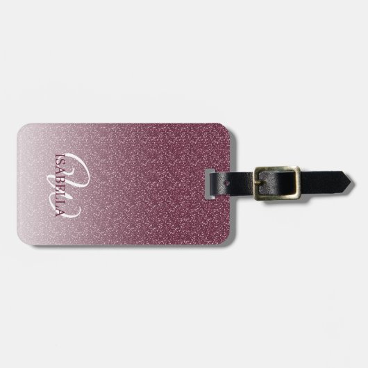 Gepersonaliseerd monogram Burgundy Glitter Ombre N Bagagelabel (Voorkant horizontaal)