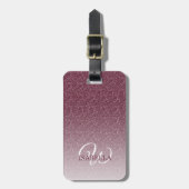 Gepersonaliseerd monogram Burgundy Glitter Ombre N Bagagelabel (Voorkant verticaal)