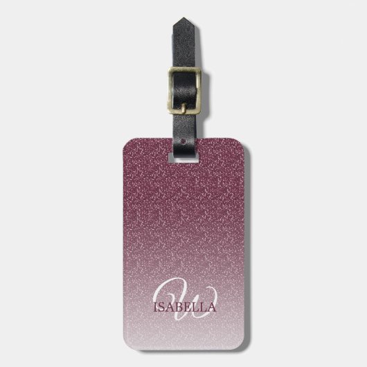 Gepersonaliseerd monogram Burgundy Glitter Ombre N Bagagelabel (Voorkant verticaal)