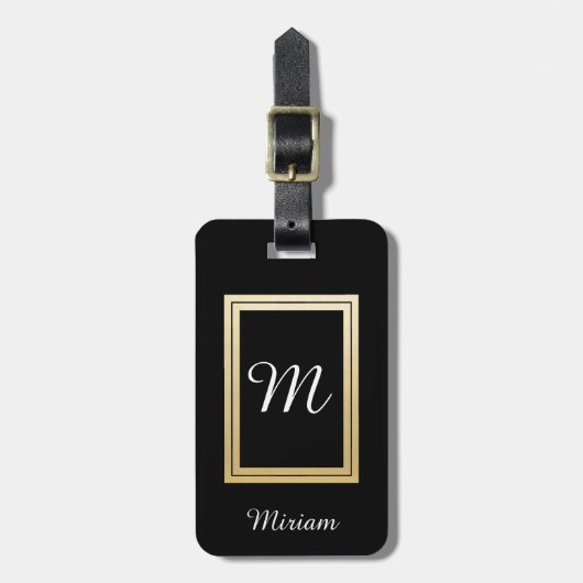 Gepersonaliseerd Monogram Business Gold Black Bagagelabel (Voorkant verticaal)