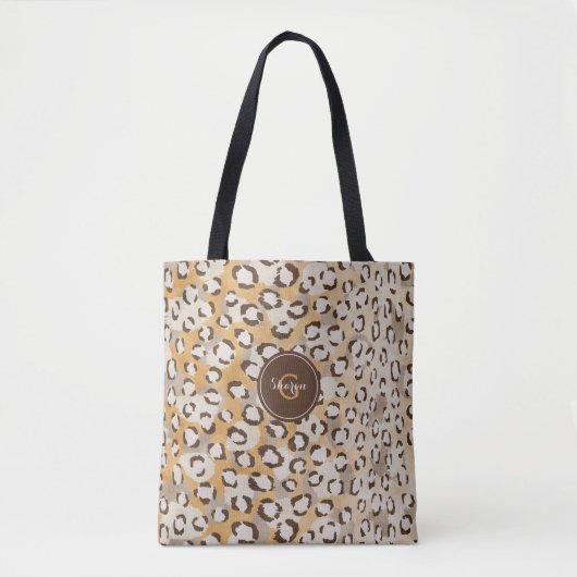 Gepersonaliseerd Monogram Cheetah Print Animal Pat Tote Bag (Voorkant)