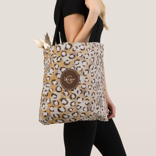 Gepersonaliseerd Monogram Cheetah Print Animal Pat Tote Bag (Dichtbij)