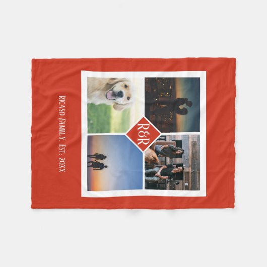 Gepersonaliseerd Monogram Custom 4 Fotocollage Fleece Deken (Voorkant (Horizontaal))