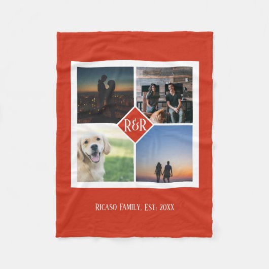 Gepersonaliseerd Monogram Custom 4 Fotocollage Fleece Deken (Voorkant)