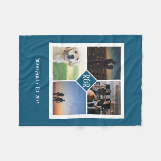 Gepersonaliseerd Monogram Custom 4 Fotocollage Fleece Deken (Voorkant (Horizontaal))