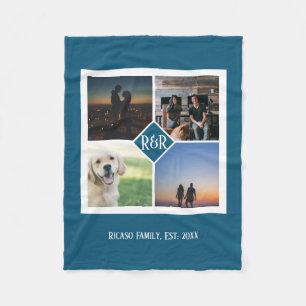 Gepersonaliseerd Monogram Custom 4 Fotocollage Fleece Deken