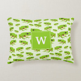 Gepersonaliseerd monogram Cute Green Tree Pattern Accent Kussen