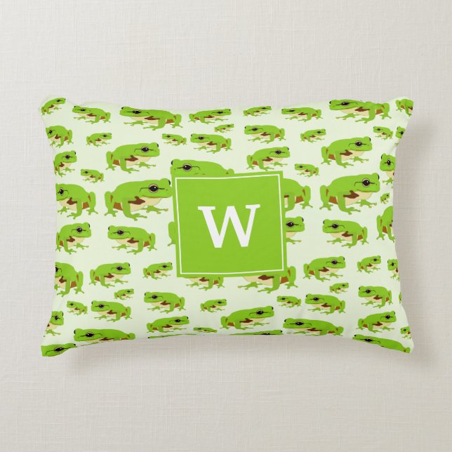 Gepersonaliseerd monogram Cute Green Tree Pattern Accent Kussen (Voorkant)