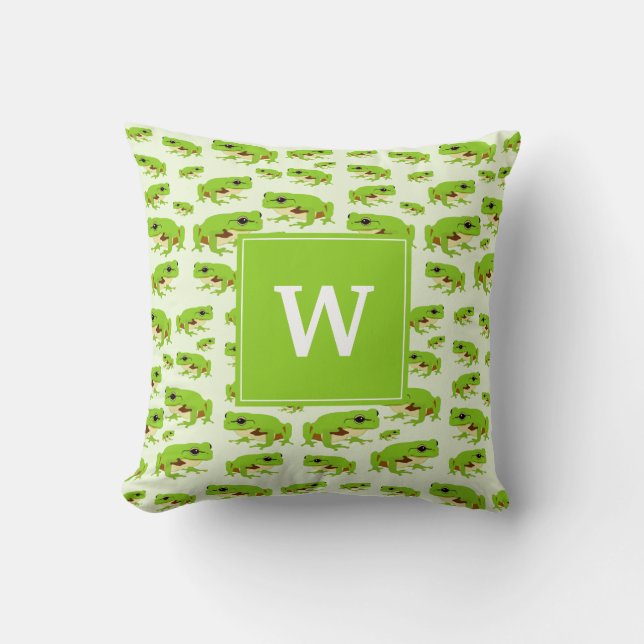 Gepersonaliseerd monogram Cute Green Tree Pattern Kussen (Voorkant)