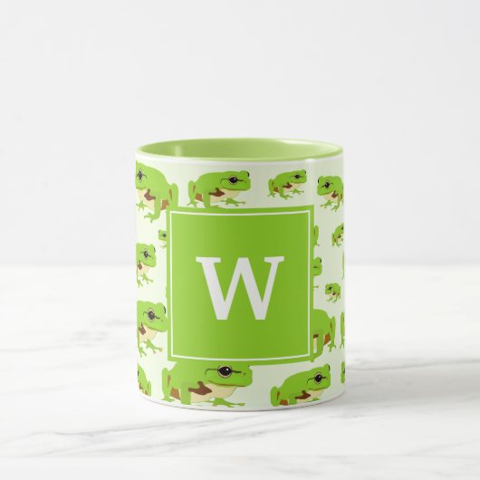 Gepersonaliseerd monogram Cute Green Tree Pattern Mok (Midden)